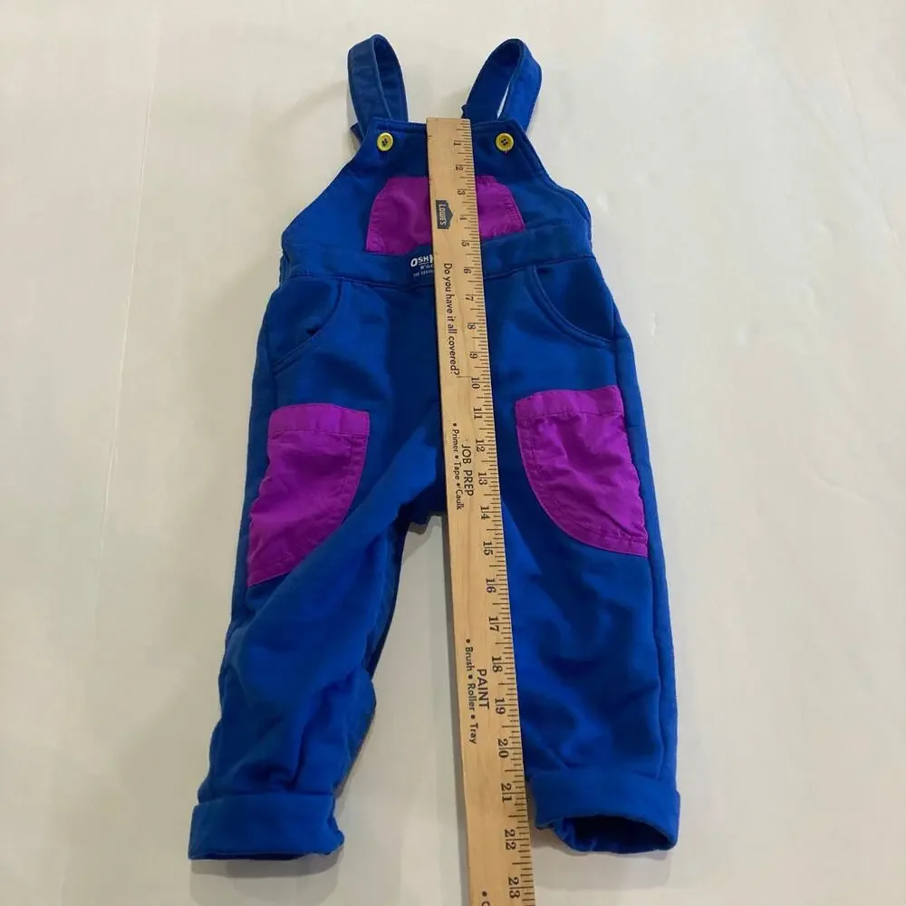 Vintage 90s OshKosh Toddler 24 Months Soft Overalls Blue & Purple Color Block